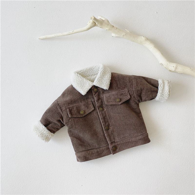 Kinder-Cordjacke aus Plüsch und dickem Lammfell