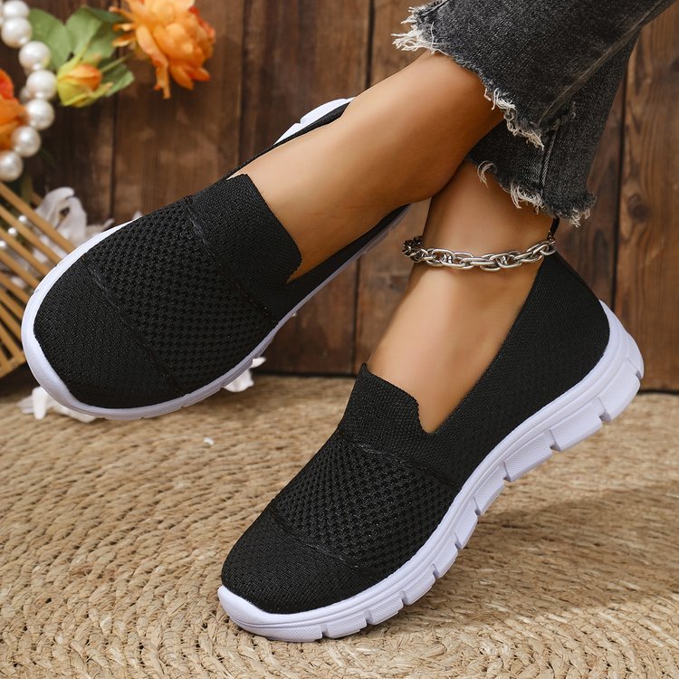 Atmungsaktive, flache, einfarbige Freizeitschuhe aus Mesh für Damen