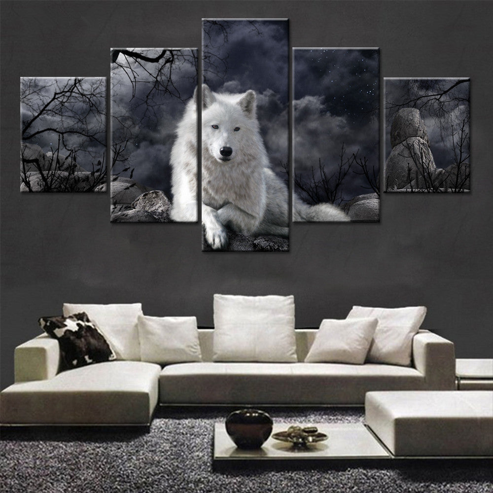 5 Panel Tier Wolf Wand Kunst