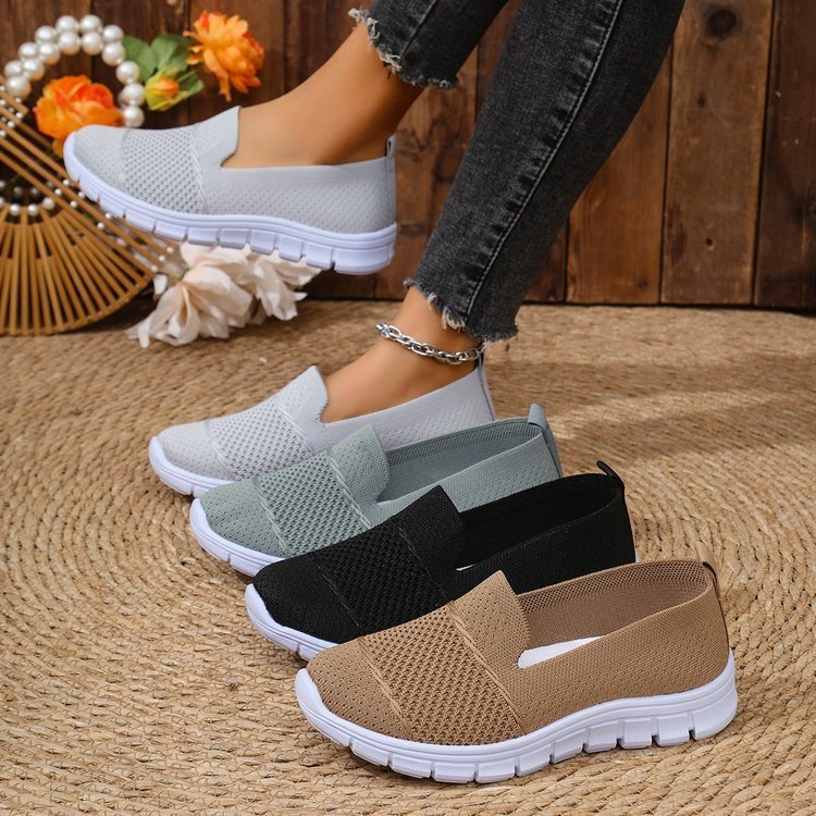 Atmungsaktive, flache, einfarbige Freizeitschuhe aus Mesh für Damen