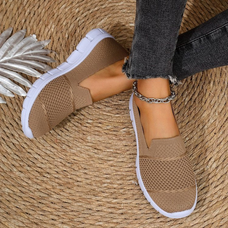 Atmungsaktive, flache, einfarbige Freizeitschuhe aus Mesh für Damen