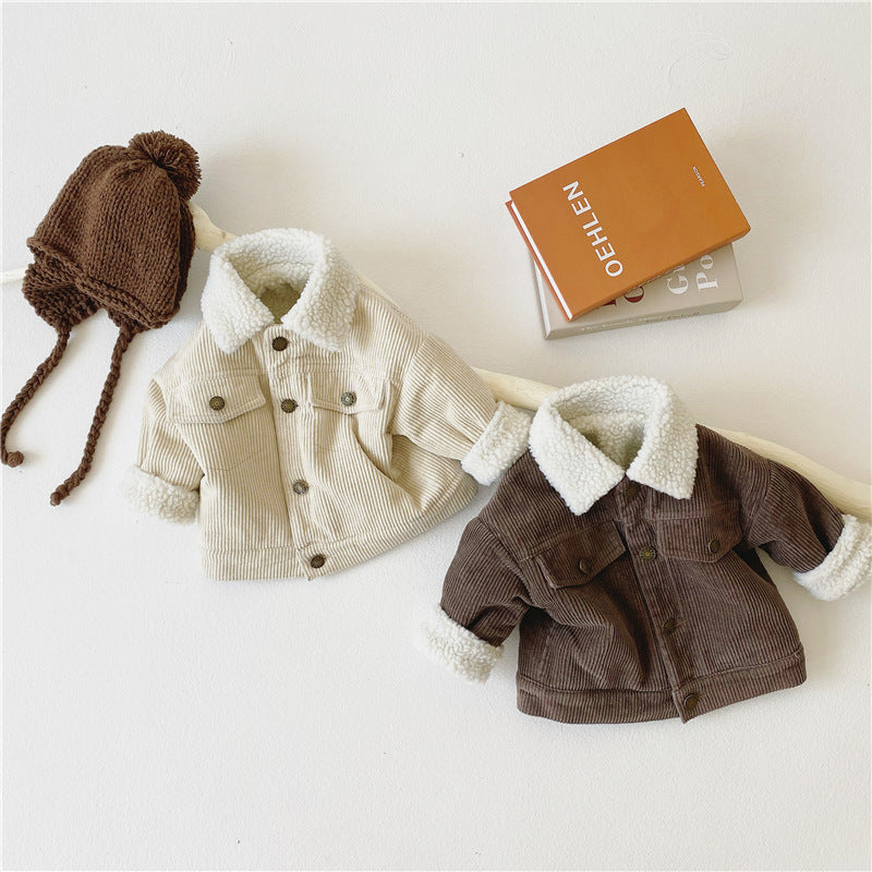 Kinder-Cordjacke aus Plüsch und dickem Lammfell
