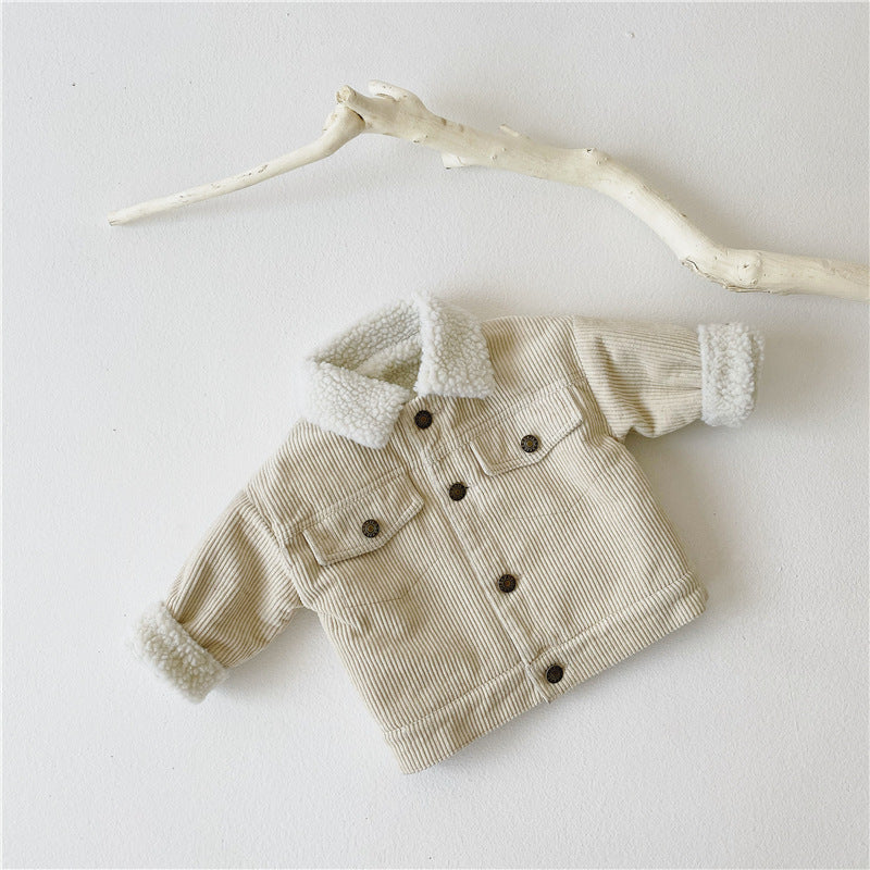 Kinder-Cordjacke aus Plüsch und dickem Lammfell