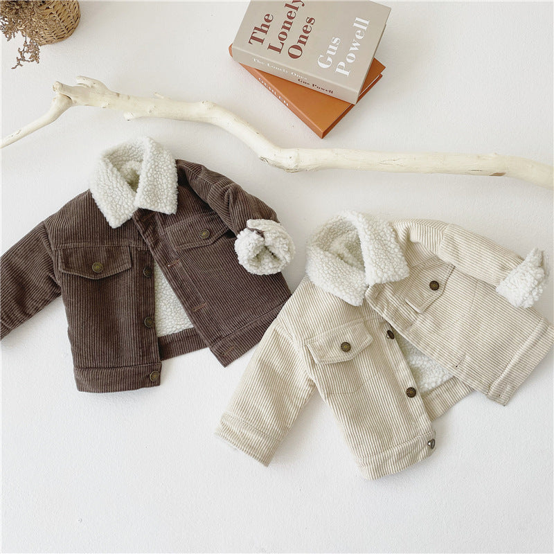 Kinder-Cordjacke aus Plüsch und dickem Lammfell
