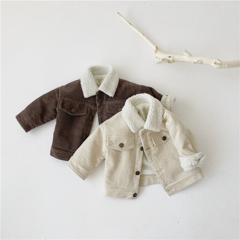 Kinder-Cordjacke aus Plüsch und dickem Lammfell