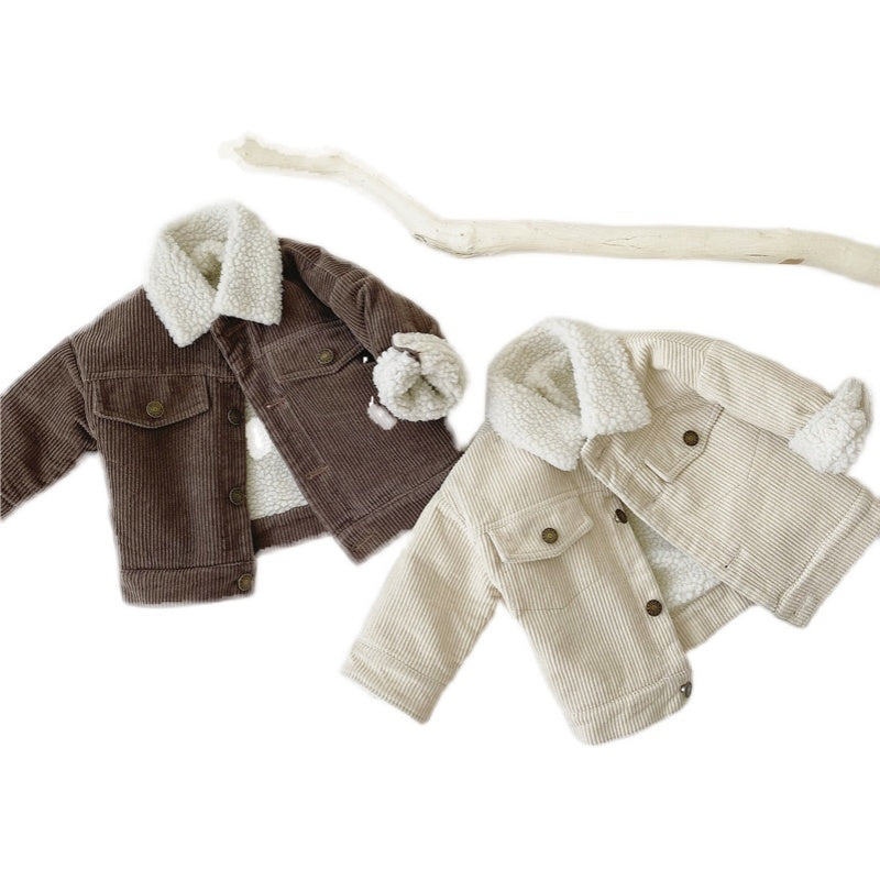 Kinder-Cordjacke aus Plüsch und dickem Lammfell