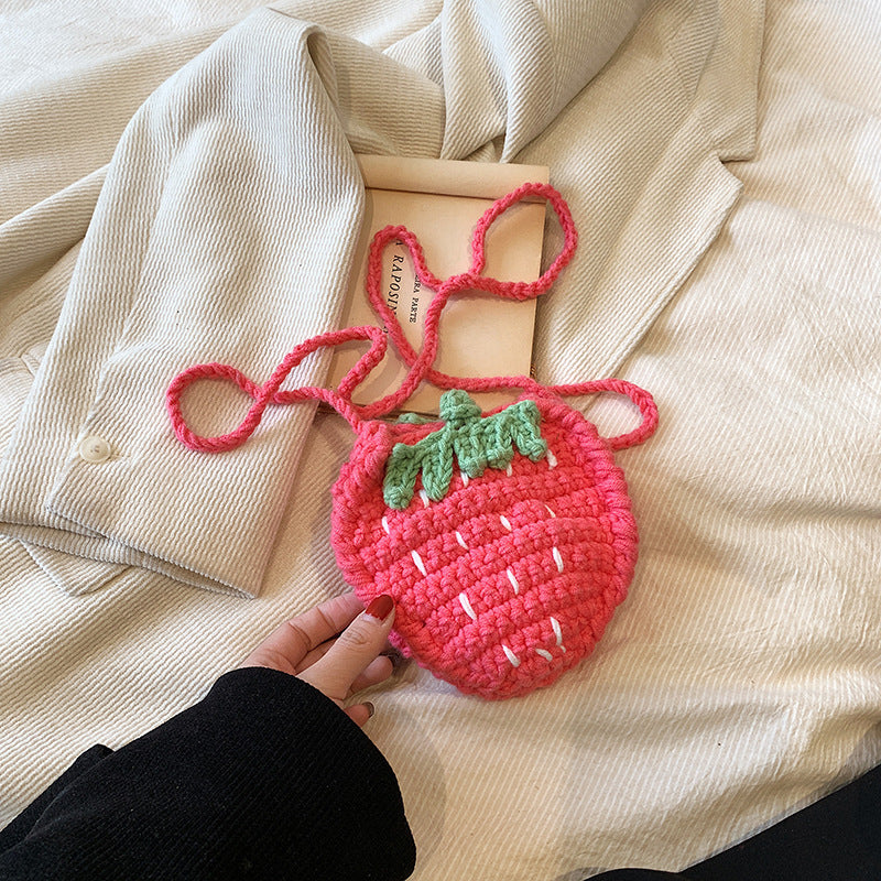 Handgemachte gestrickte Süsse Erdbeer-Umhängetasche