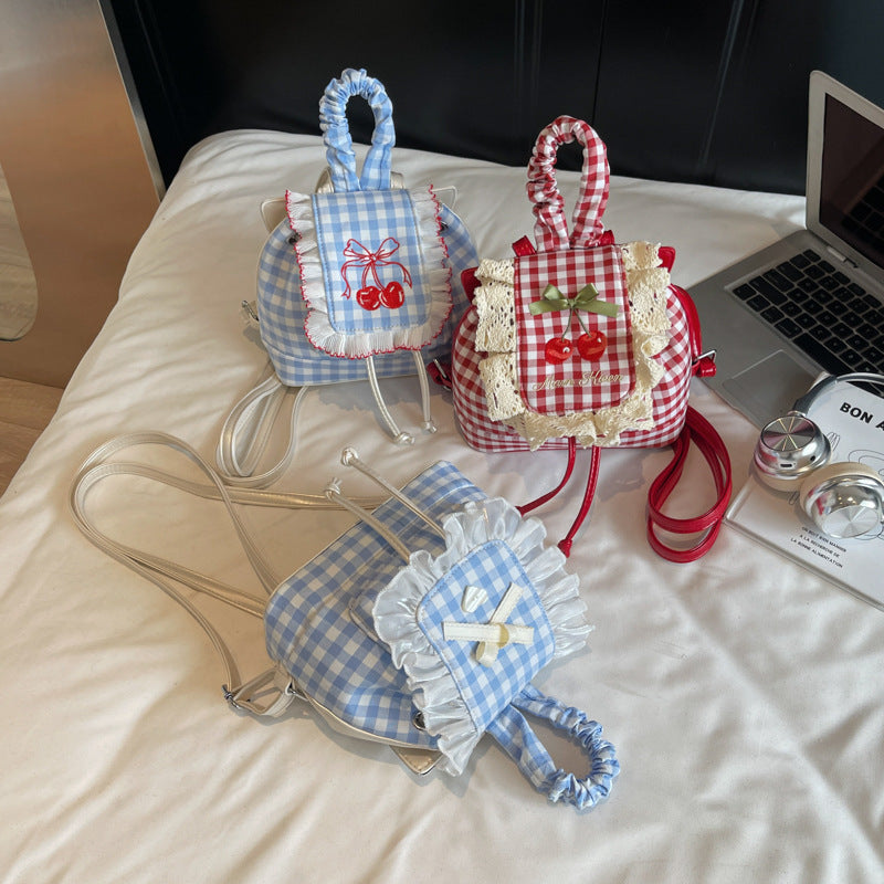 Süsse Mini-Rucksack aus Spitze mit Karomuster