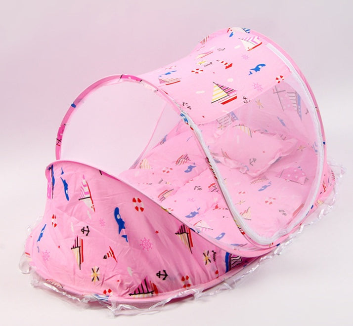 Faltbares Babybettnetz mit Kissen
