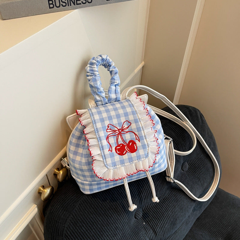 Süsse Mini-Rucksack aus Spitze mit Karomuster