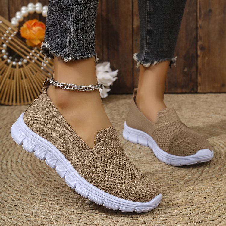 Atmungsaktive, flache, einfarbige Freizeitschuhe aus Mesh für Damen