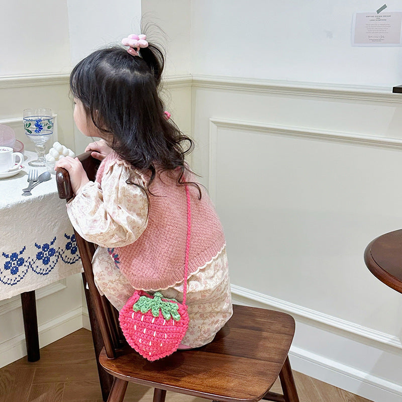 Handgemachte gestrickte Süsse Erdbeer-Umhängetasche