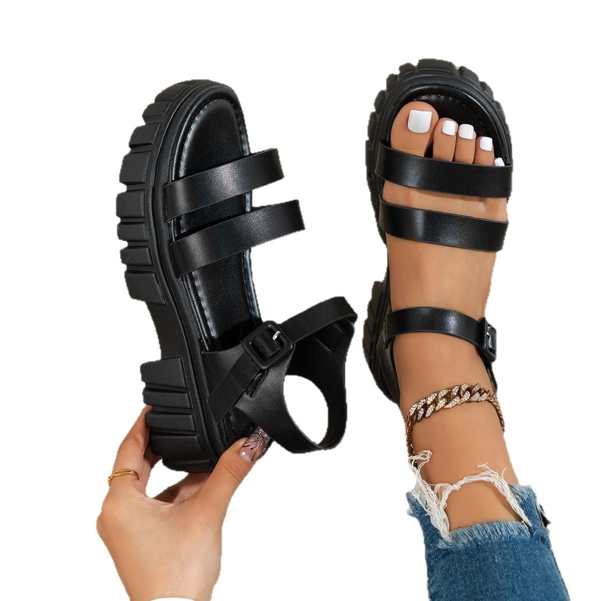 Bequeme Sandalen mit offener Zehenpartie und Muffin-Sohle
