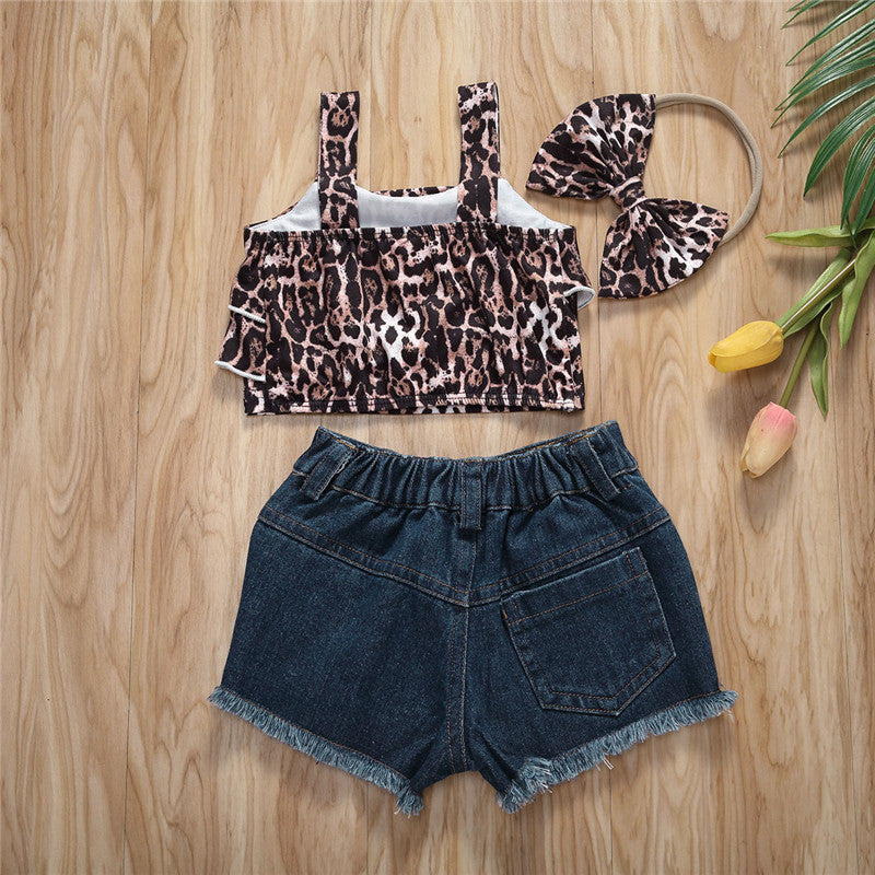 3Pcs Anzug - Mädchen Leopard Kurzarm
