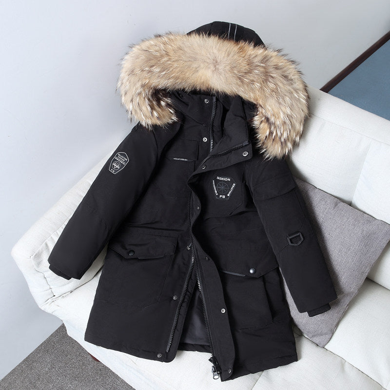 Kinder Daunenjacke mit Kunstpelz Kapuze