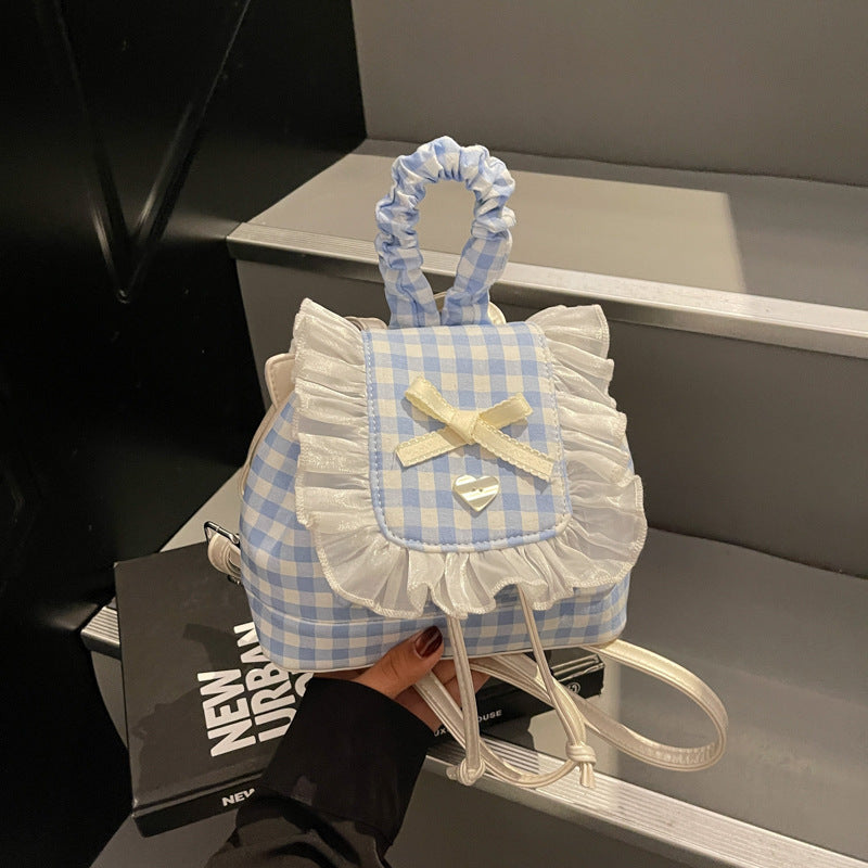 Süsse Mini-Rucksack aus Spitze mit Karomuster