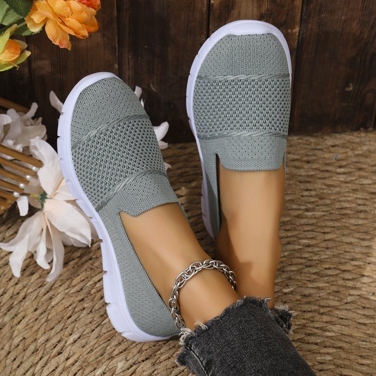 Atmungsaktive, flache, einfarbige Freizeitschuhe aus Mesh für Damen