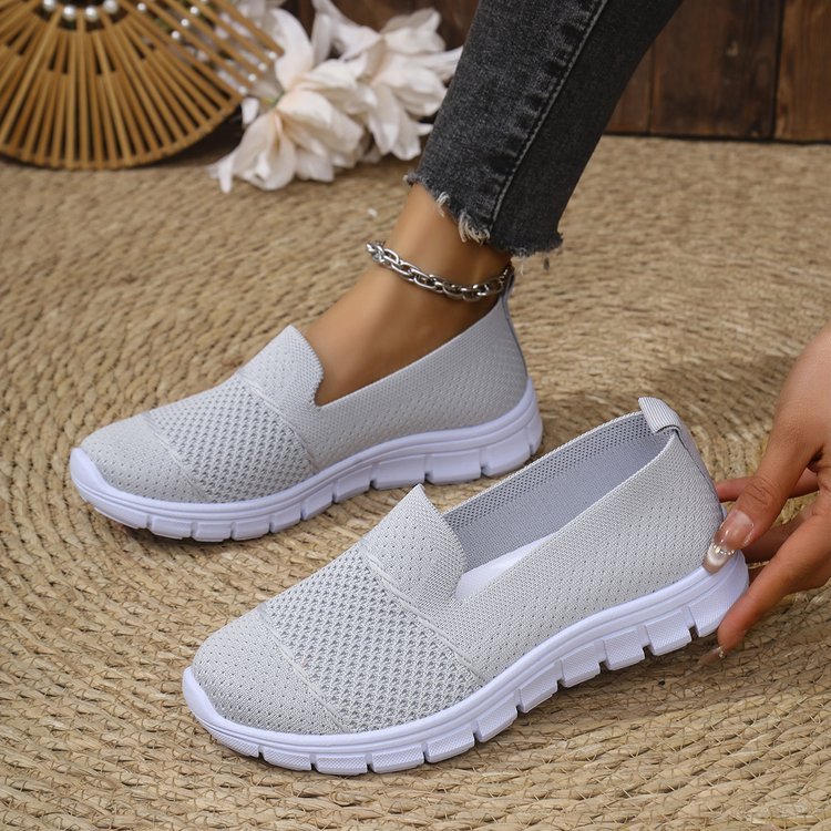 Atmungsaktive, flache, einfarbige Freizeitschuhe aus Mesh für Damen
