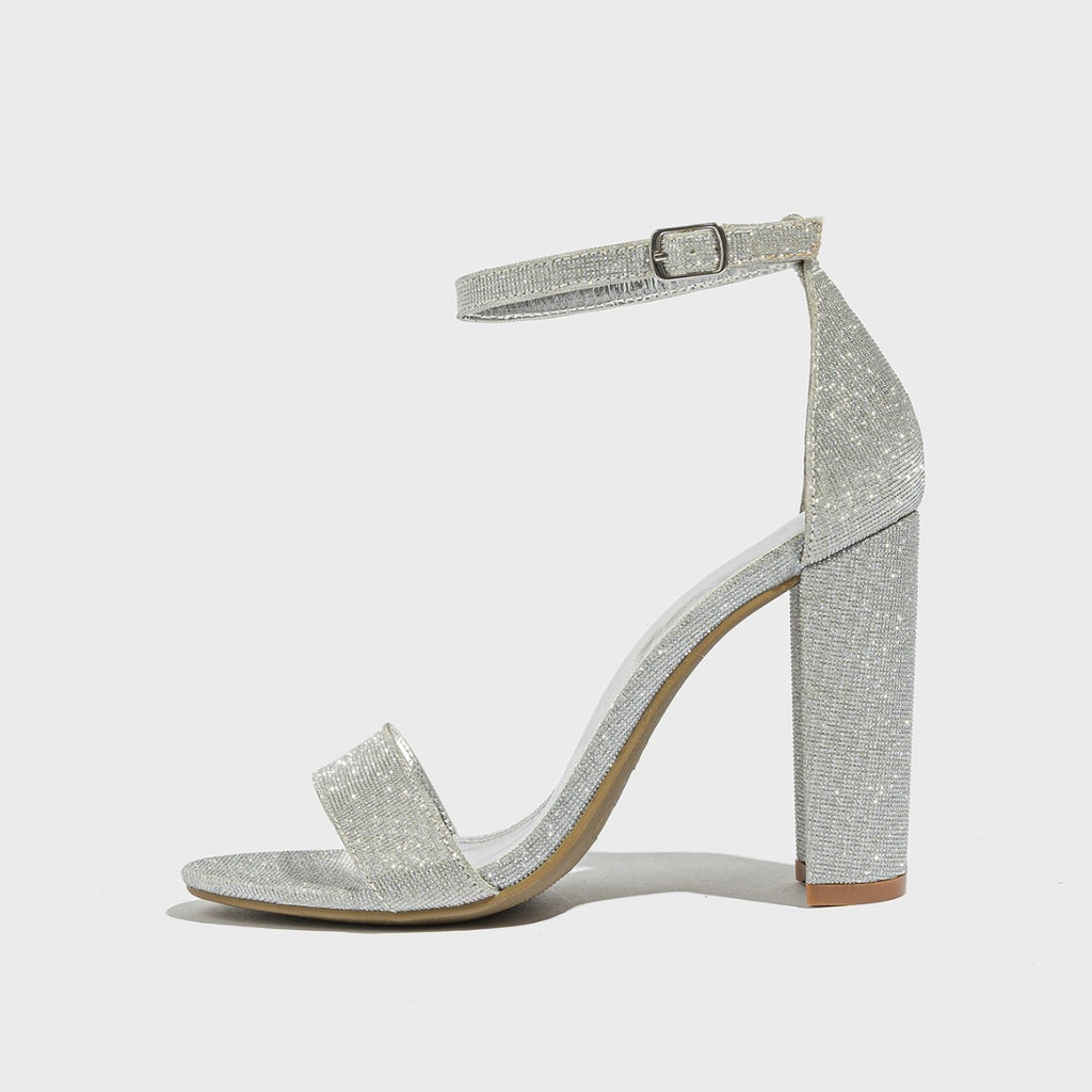 Glitzer Sandalen mit klobigem Absatz