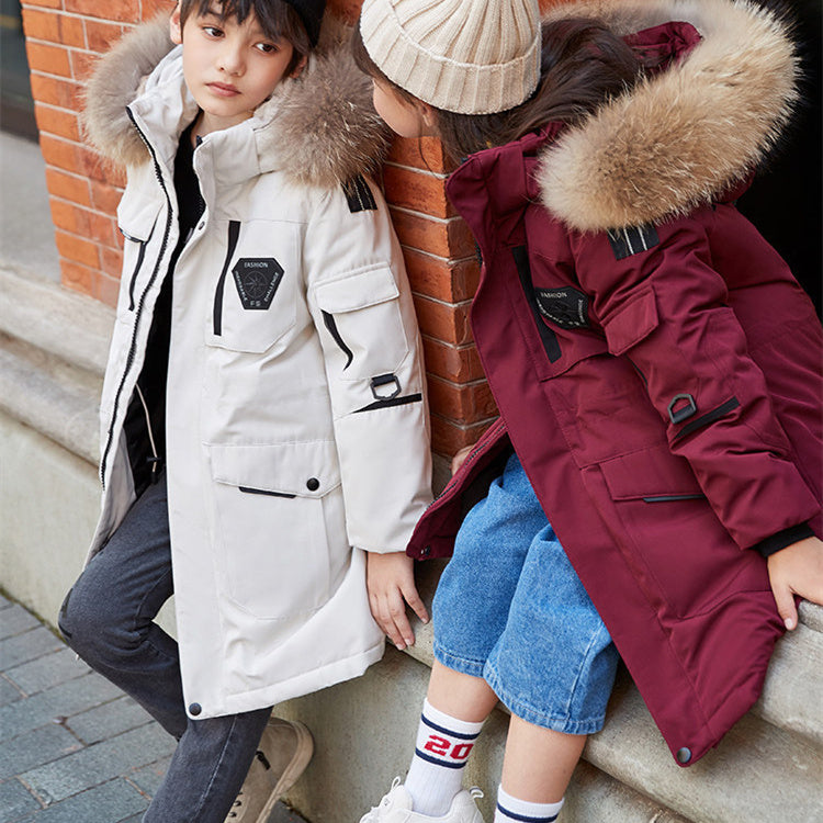 Kinder Daunenjacke mit Kunstpelz Kapuze