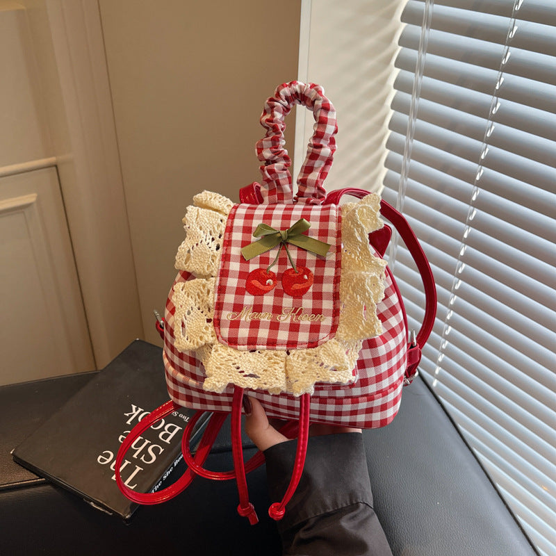 Süsse Mini-Rucksack aus Spitze mit Karomuster