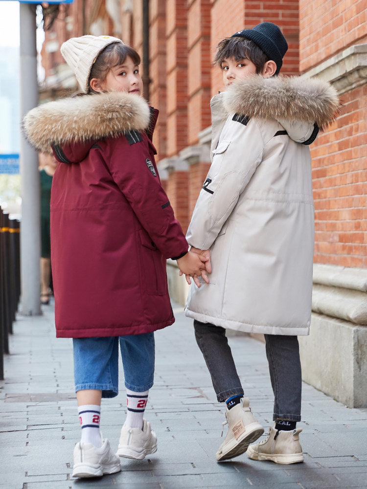 Kinder Daunenjacke mit Kunstpelz Kapuze