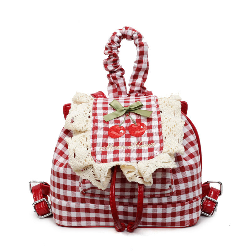 Süsse Mini-Rucksack aus Spitze mit Karomuster