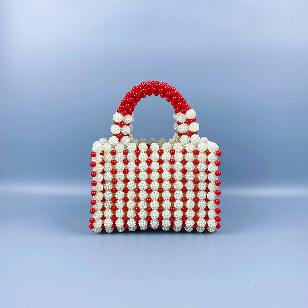 Handgewebte, quadratische Waxberry-Tasche mit Perlen im Special-Interest-Design