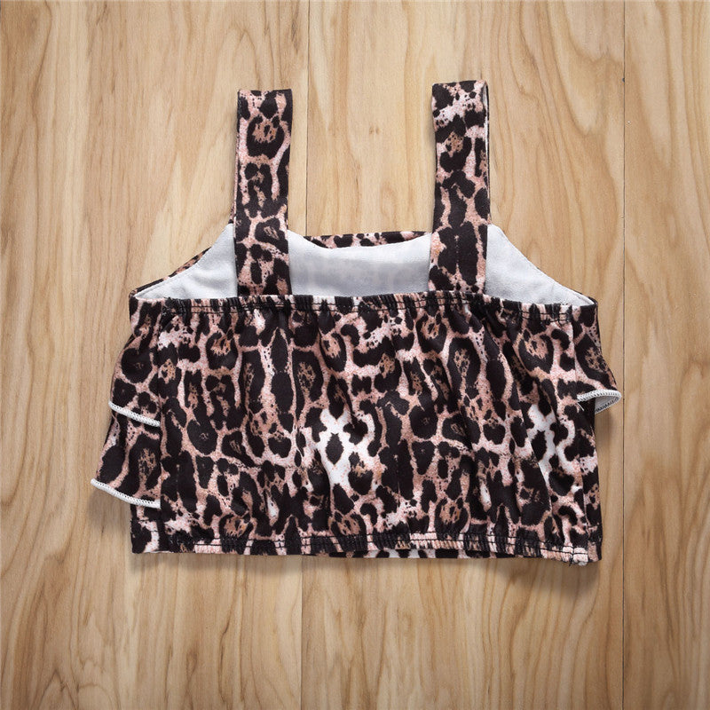 3Pcs Anzug - Mädchen Leopard Kurzarm