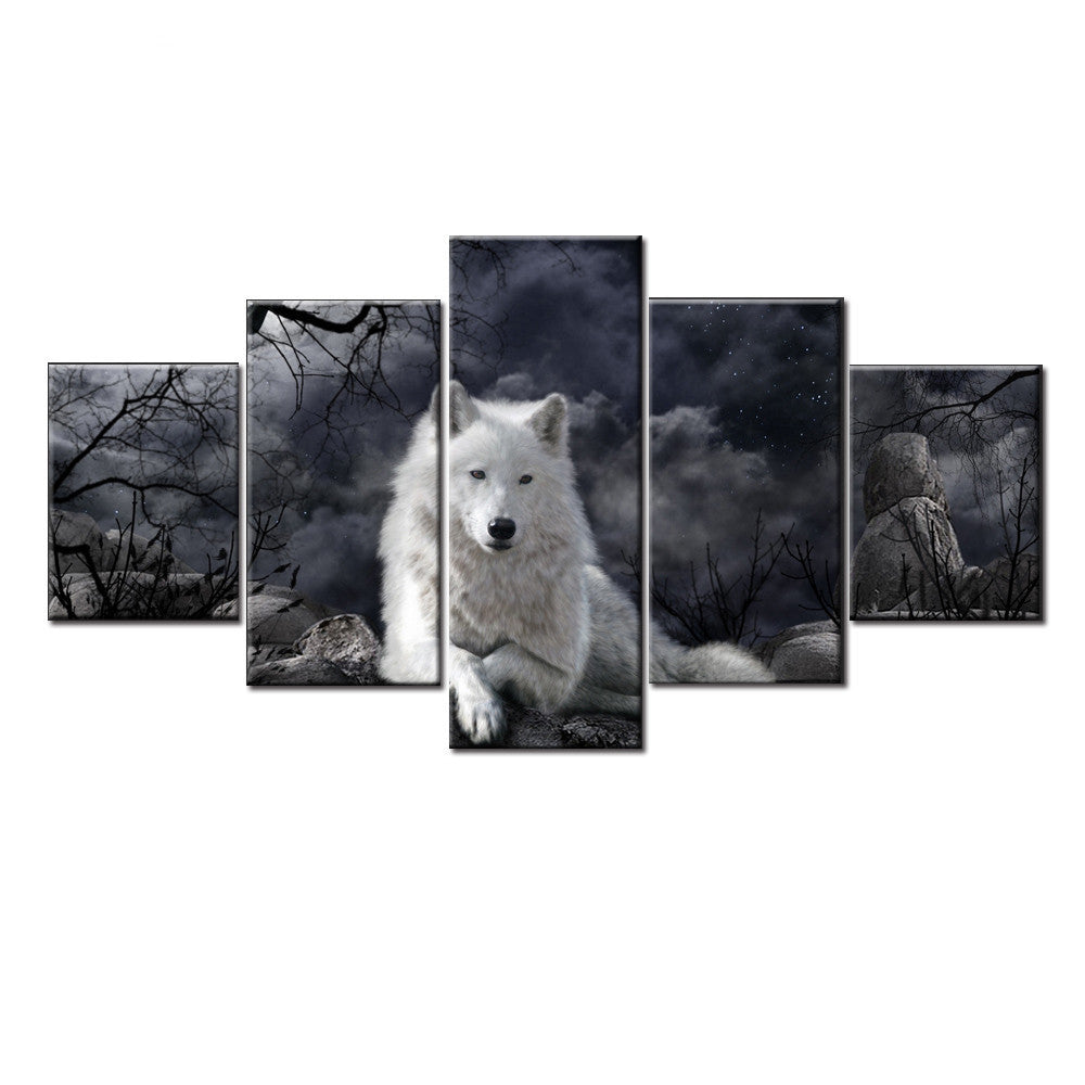 5 Panel Tier Wolf Wand Kunst