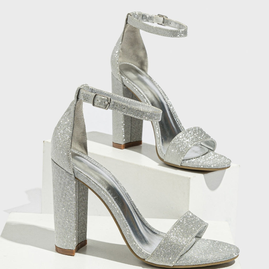 Glitzer Sandalen mit klobigem Absatz
