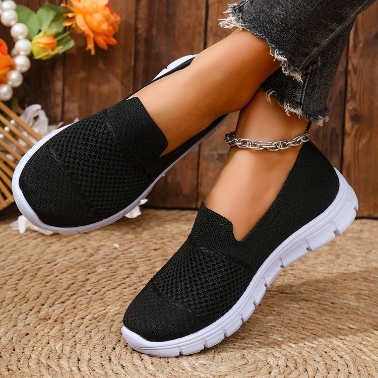 Atmungsaktive, flache, einfarbige Freizeitschuhe aus Mesh für Damen