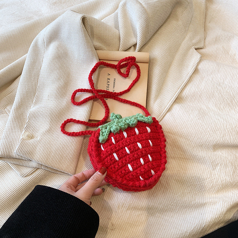 Handgemachte gestrickte Süsse Erdbeer-Umhängetasche