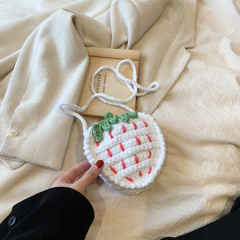 Handgemachte gestrickte Süsse Erdbeer-Umhängetasche