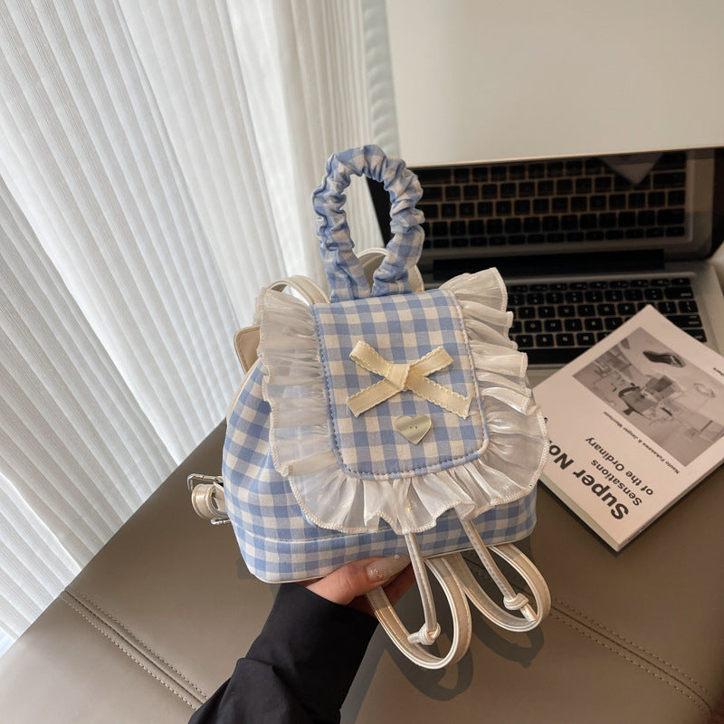 Süsse Mini-Rucksack aus Spitze mit Karomuster
